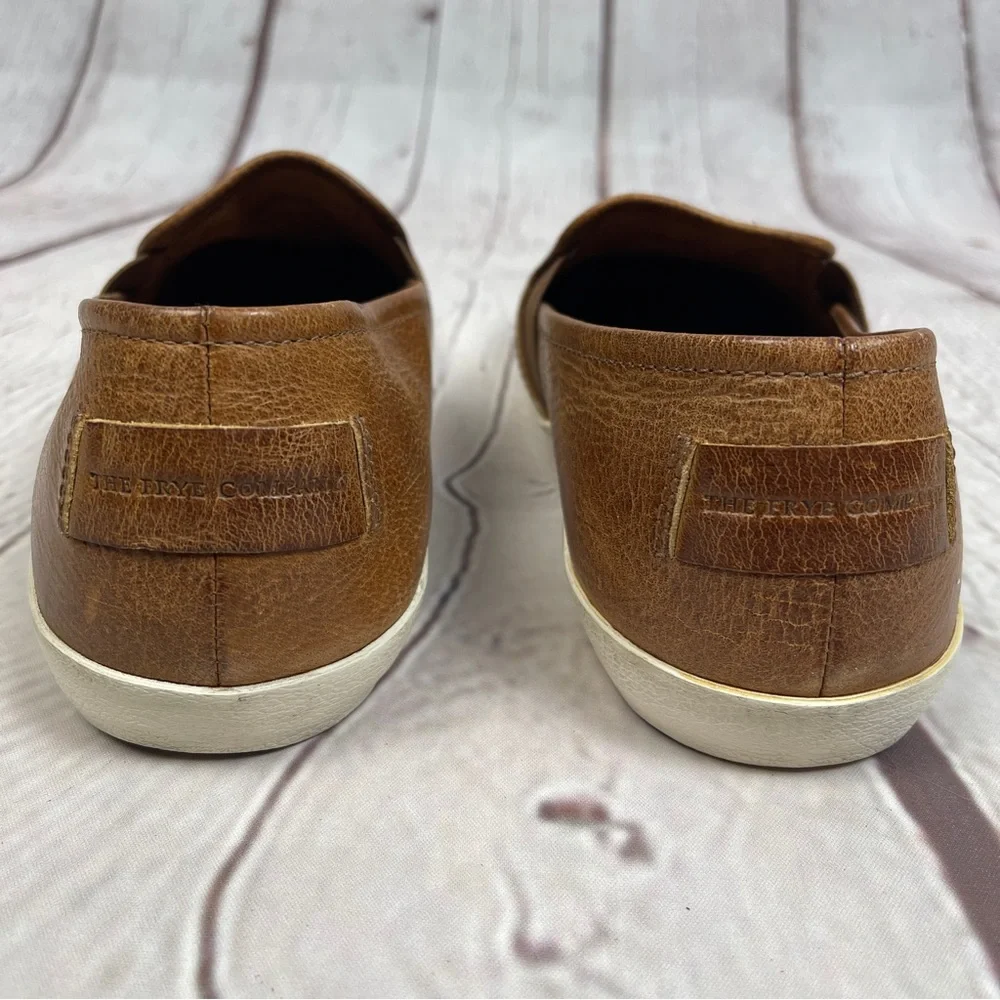 FRYE Dylan men's cognac brown leather slip-on loafer shoes, size 9.5 - Picture 4 of 15